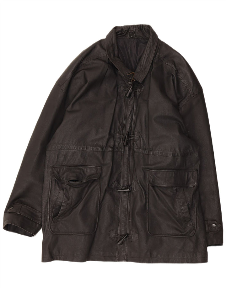 Vintage muška duffle kožna jakna UK 42 XL crna koža