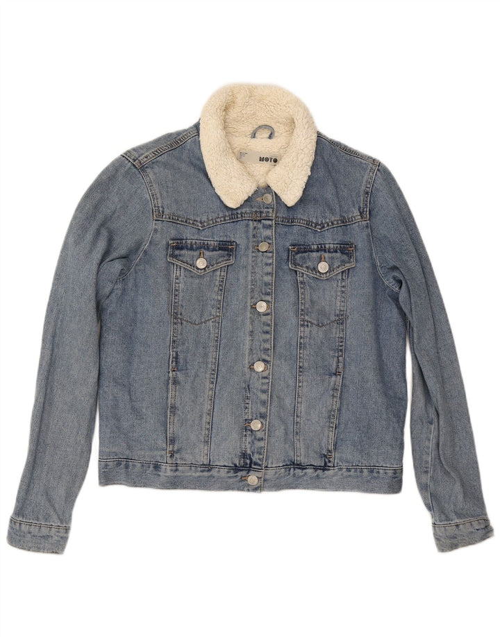 Topshop ženska Sherpa traper jakna UK 12 Srednje plavi pamuk