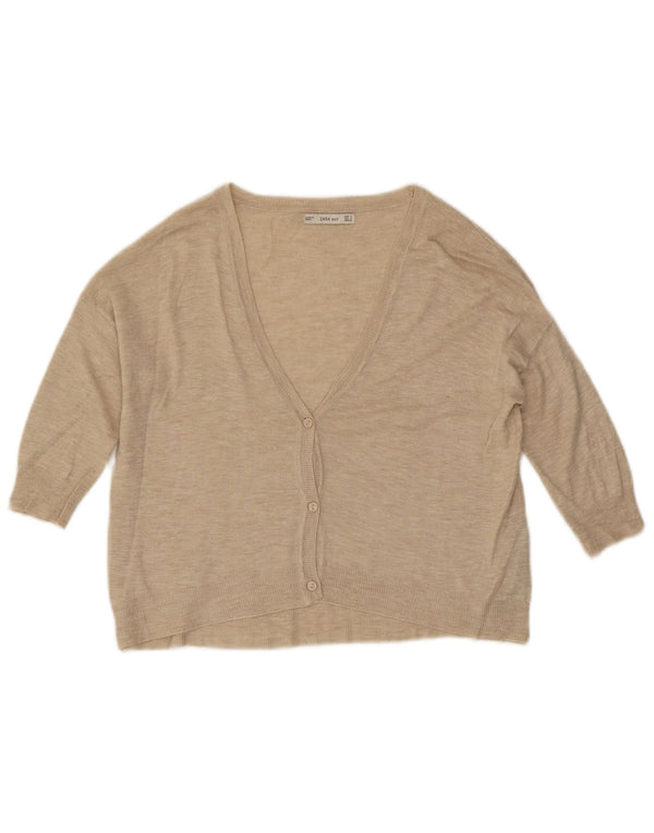 Zara ženski kratki kardigan pulover 3/4 rukava UK 10 Small Beige Flecked