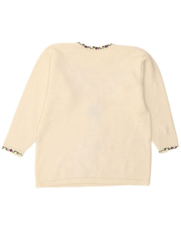 Vintage ženski džemper s okruglim izrezom UK 16 Veliki prljavo bijeli cvjetni