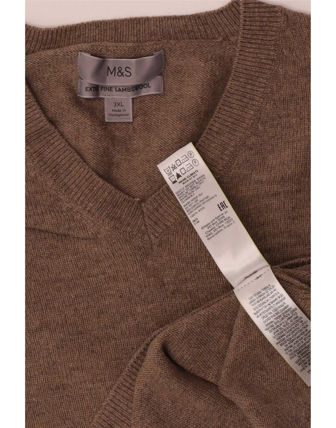 Marks & Spencer muški džemper s V-izrezom 3XL bež vuneni