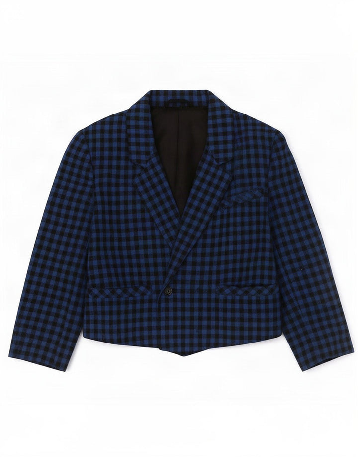 Vintage ženski sako s 1 gumbom UK 14 Srednje plavi gingham