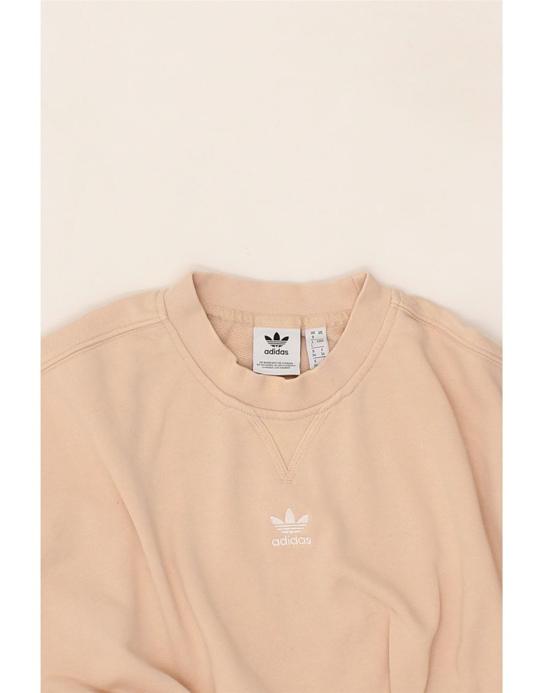 ADIDAS Womens Oversized Sweatshirt Jumper UK 8 Small Beige Cotton Vintage Adidas and Second-Hand Adidas from Messina Hembry 