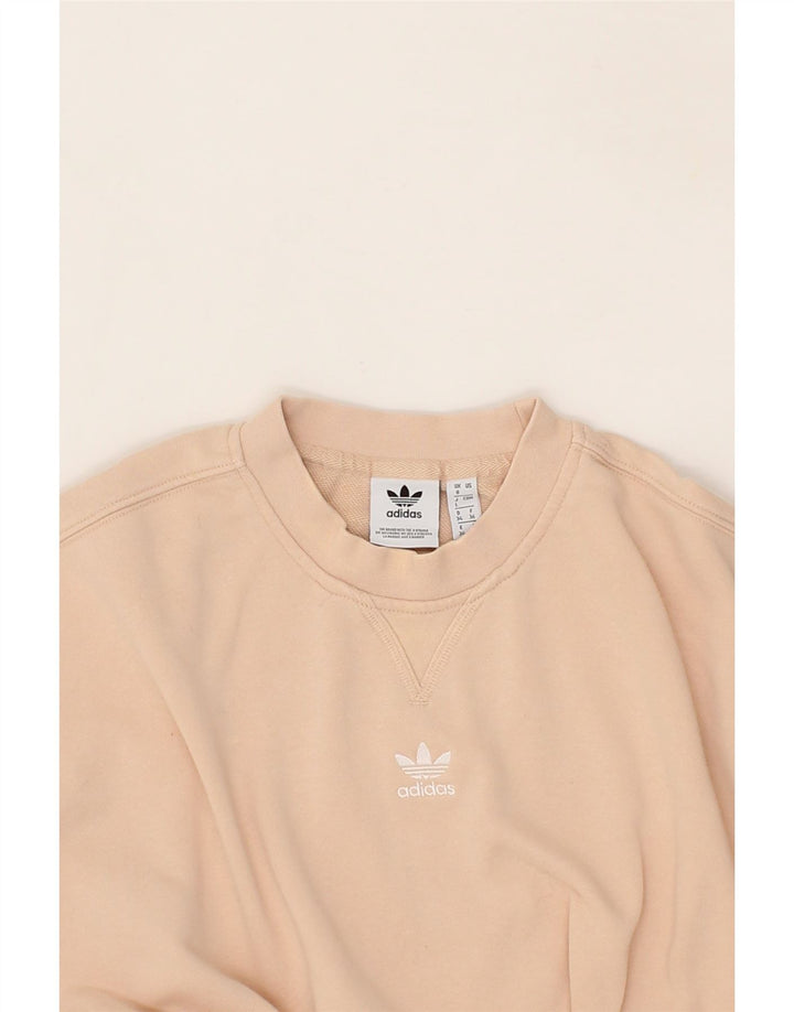 ADIDAS Womens Oversized Sweatshirt Jumper UK 8 Small Beige Cotton Vintage Adidas and Second-Hand Adidas from Messina Hembry 