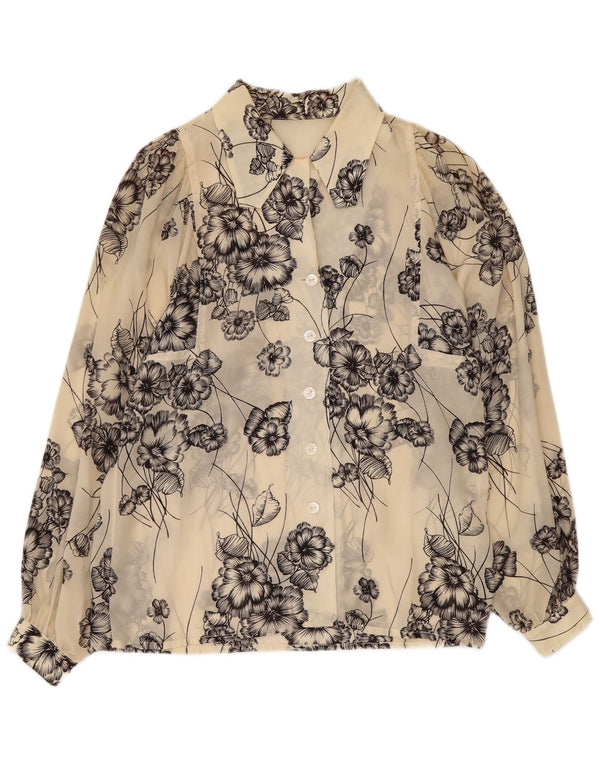 VINTAGE ženska prozirna košulja bluza UK 12 srednje bijele cvjetne boje