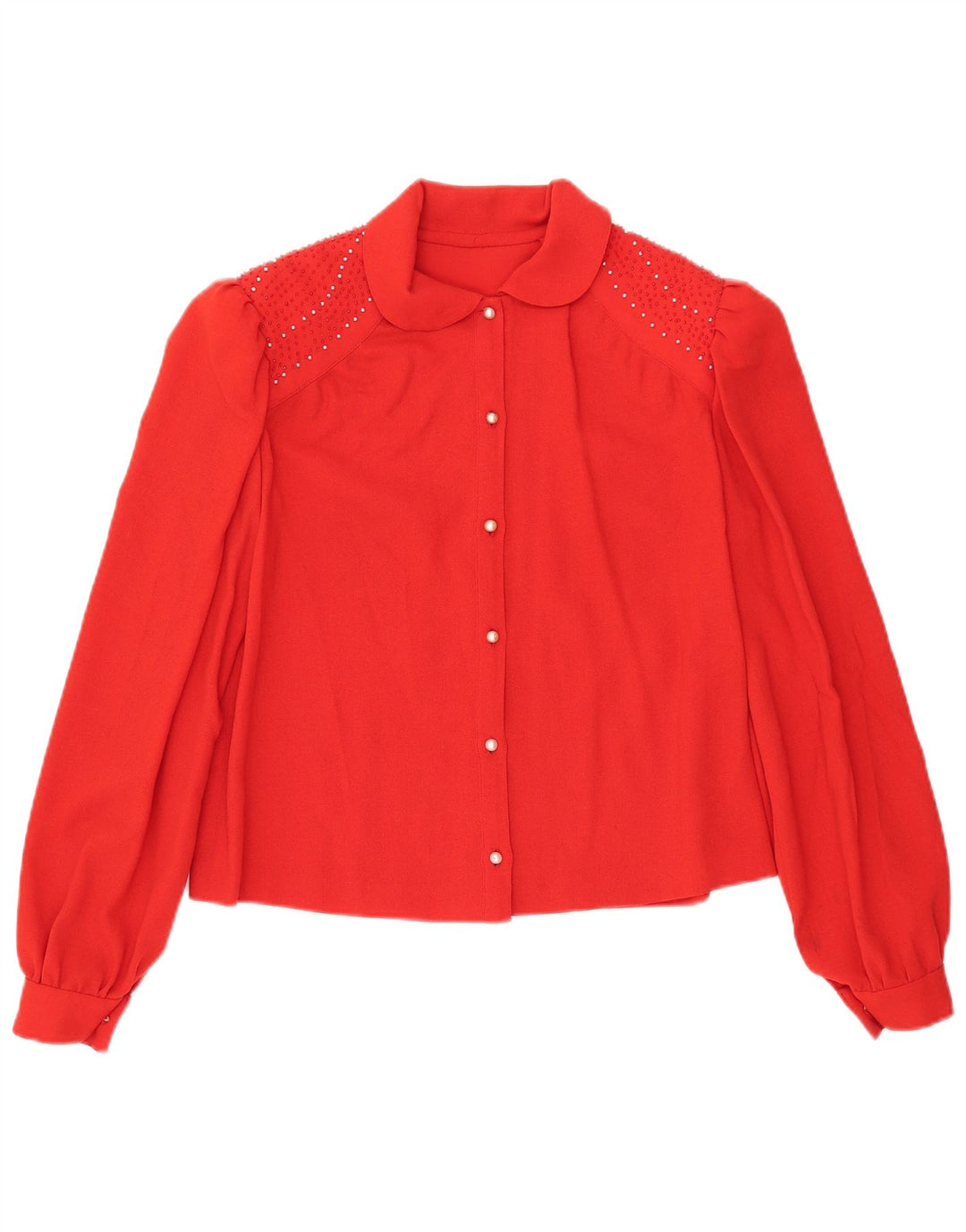 VINTAGE ženska kratko košulja bluza UK 12 Srednje crvena