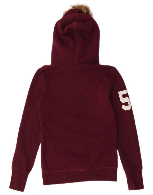 Superdry ženski džemper s kapuljačom s patentnim zatvaračem UK 6 XS tamnocrveni pamuk