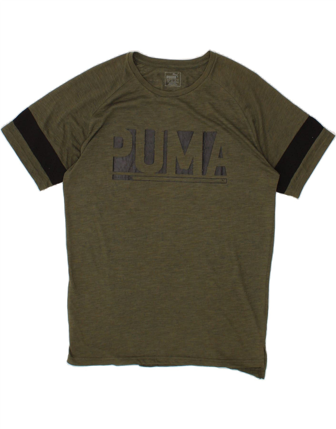 PUMA Mens Graphic T-Shirt Top Medium Khaki Colourblock Vintage Puma and Second-Hand Puma from Messina Hembry 