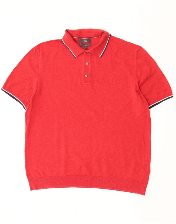 Marks & Spencer Mens Polo Neck Jumper Sweater Large Red Striped