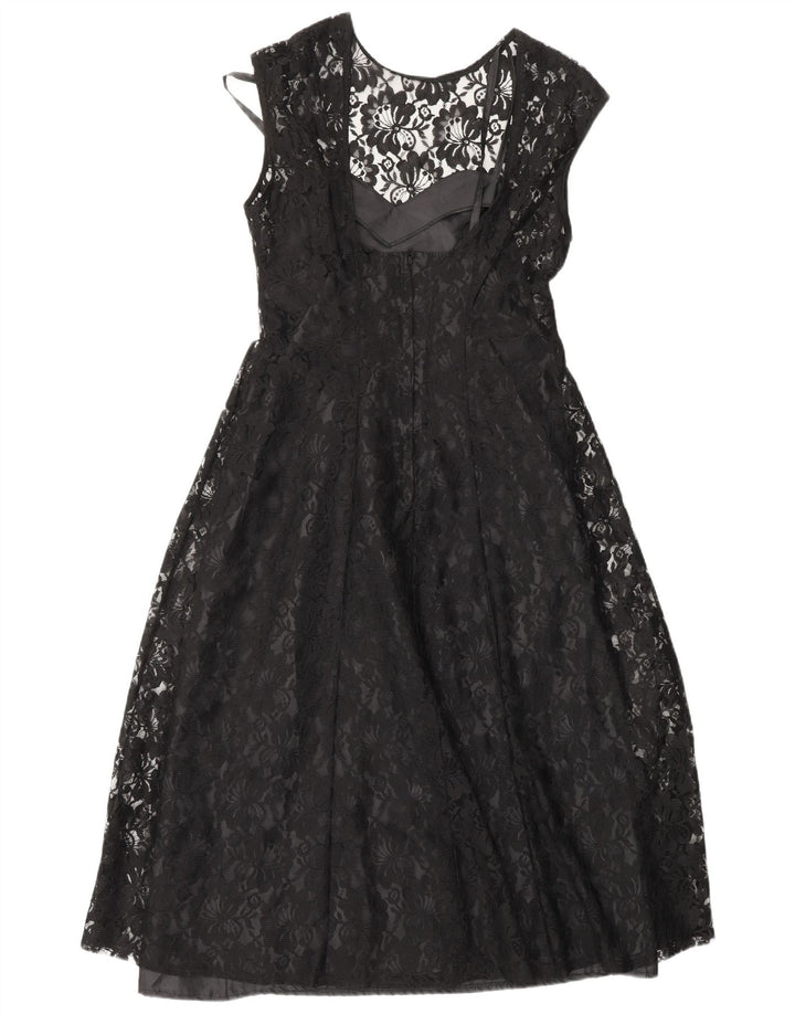 KLASIČNA ženska haljina A-kroja UK 12 Srednji crni cvjetni najlon