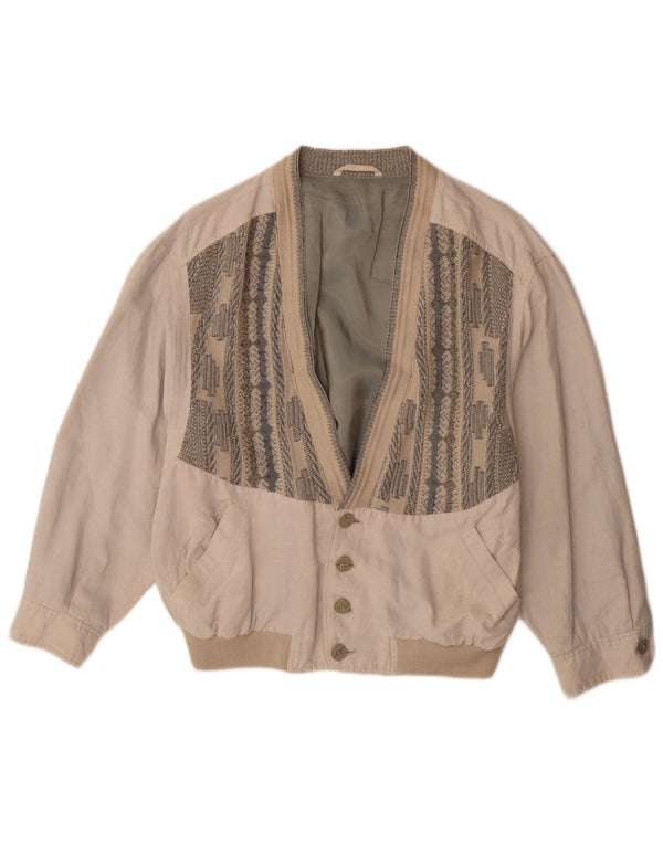 Vintage muška bomber jakna UK 38 srednje bež geometrijska viskoza