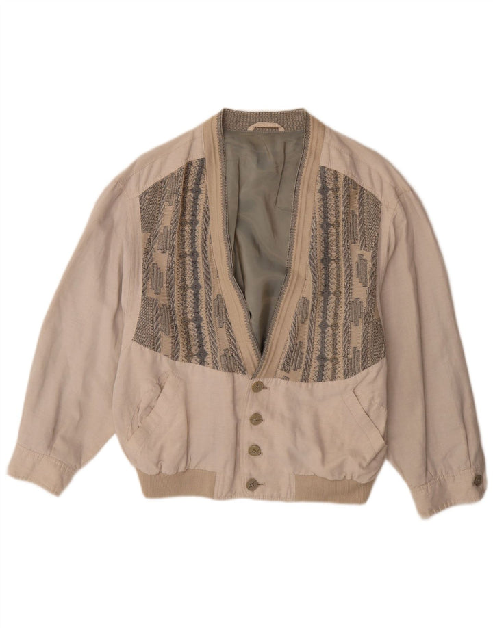 Vintage muška bomber jakna UK 38 srednje bež geometrijska viskoza