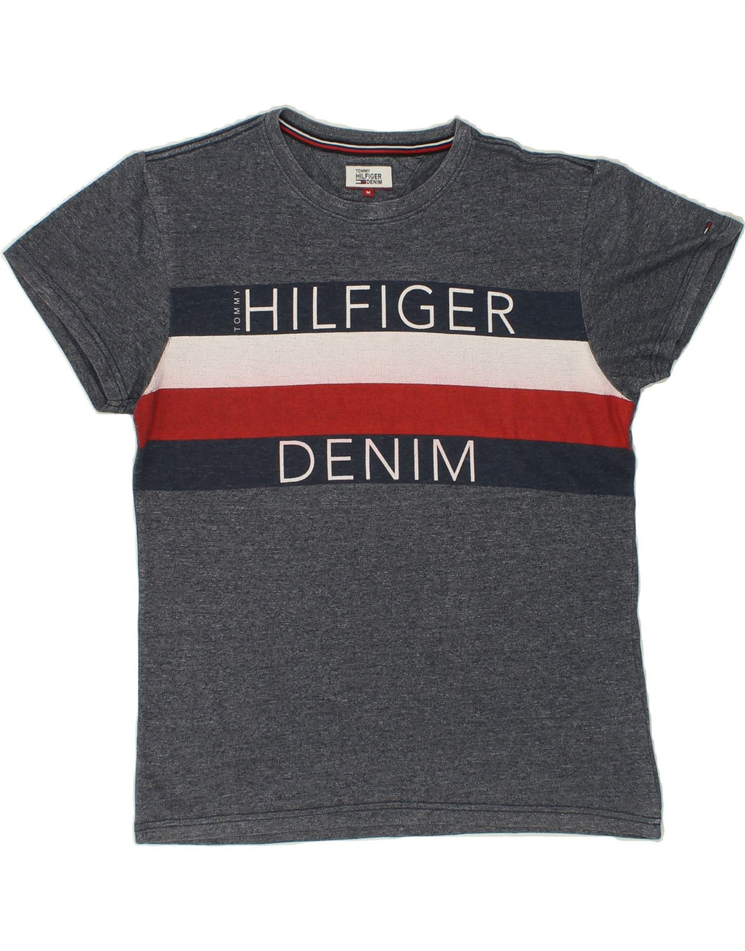 TOMMY HILFIGER Mens Graphic T-Shirt Top Medium Grey Vintage Tommy Hilfiger and Second-Hand Tommy Hilfiger from Messina Hembry 