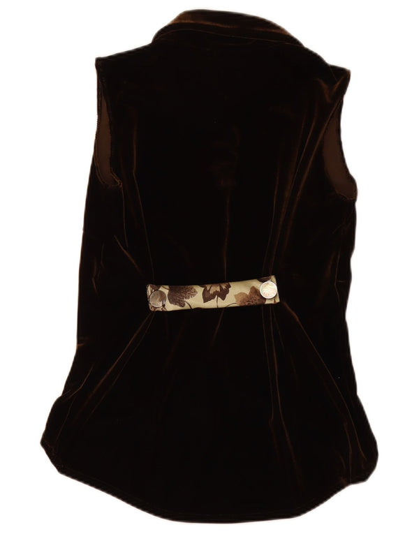 VINTAGE Ženska košulja bez rukava od velura UK 12 Srednje smeđa cvjetna