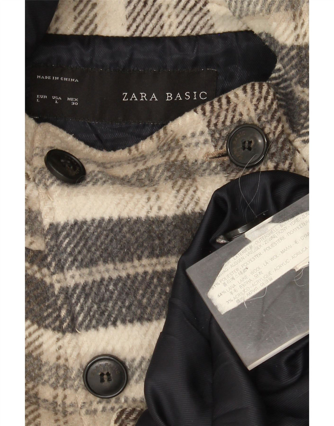 Zara ženski kaput s dvostrukim kopčanjem s kapuljačom UK 16 Veliki bež karirani