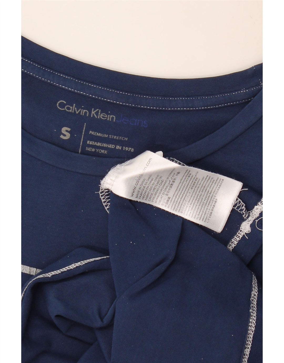 CALVIN KLEIN JEANS Ženska grafička majica kratkih rukava UK 10 Mala tamnoplava pamuk