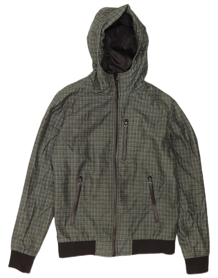 Zara muška bomber jakna s kapuljačom UK 38 Srednje zeleni karirani poliester