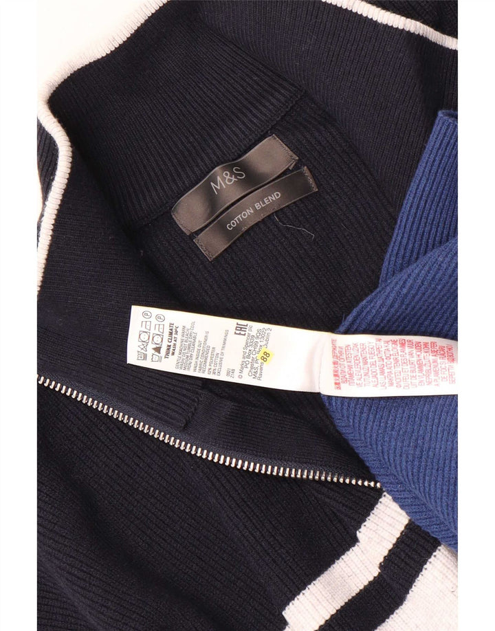 Marks & Spencer muški pulover s izrezom s patentnim zatvaračem 2XL poliester na plave pruge