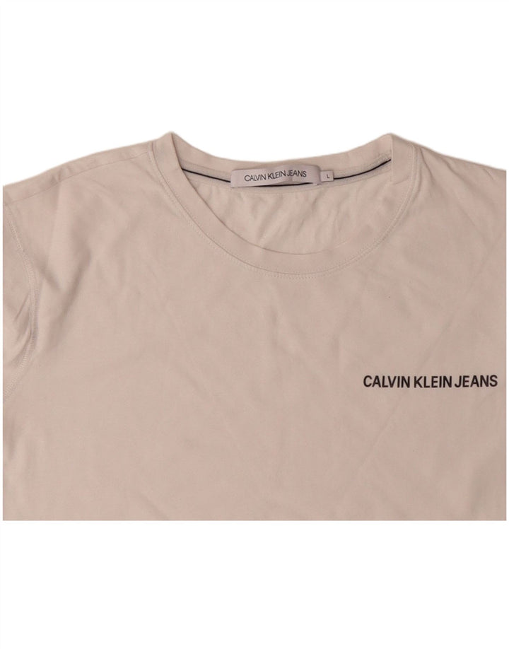 CALVIN KLEIN Muška majica dugih rukava s grafikama UK 16 Large Off White Cotton