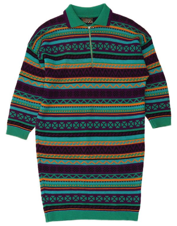 STEFANEL ženska pletena polo haljina dugih rukava UK 14 srednje zelena geometrijska