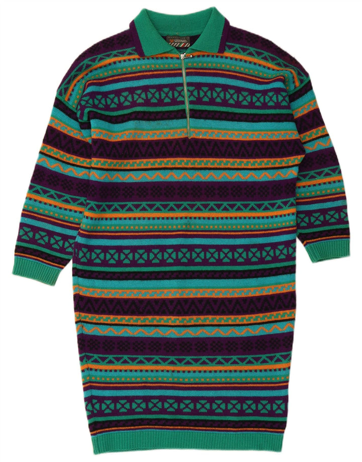 STEFANEL ženska pletena polo haljina dugih rukava UK 14 srednje zelena geometrijska