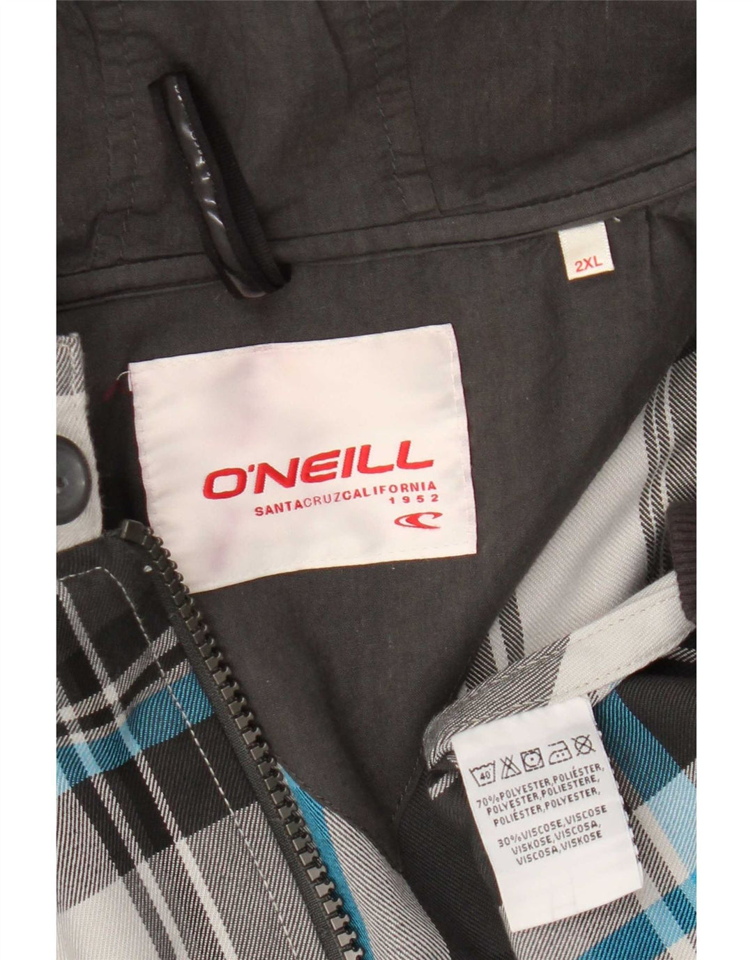 O'Neill muška bomber jakna s kapuljačom UK 44 2XL sivi karirani poliester