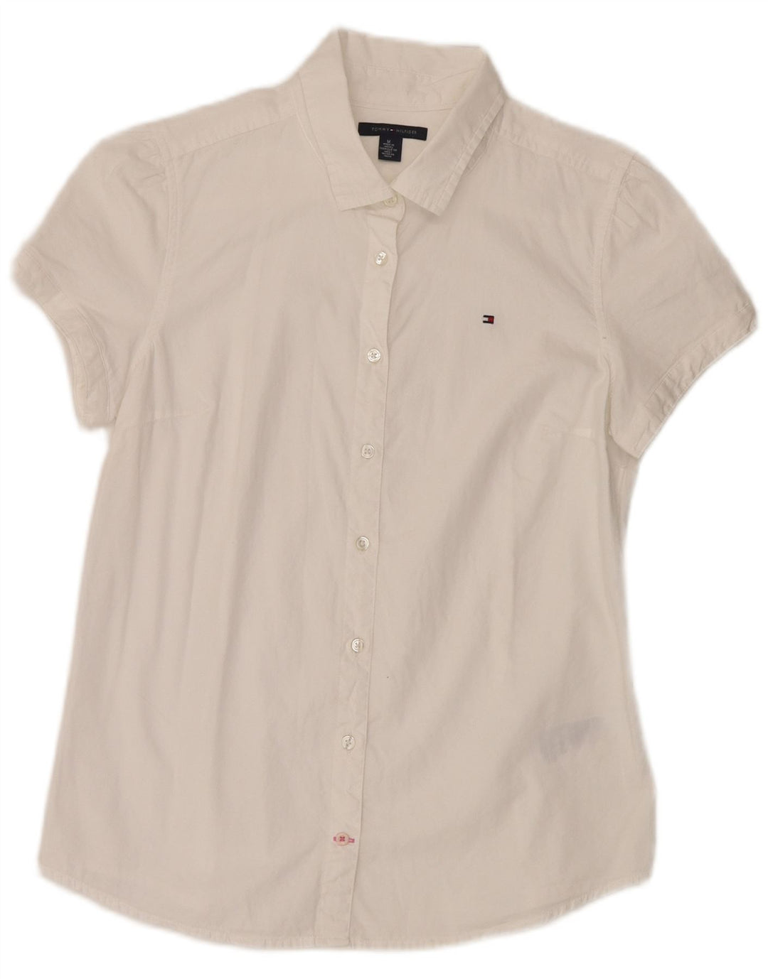 TOMMY HILFIGER Ženska košulja kratkih rukava UK 14 Srednje bijeli pamuk