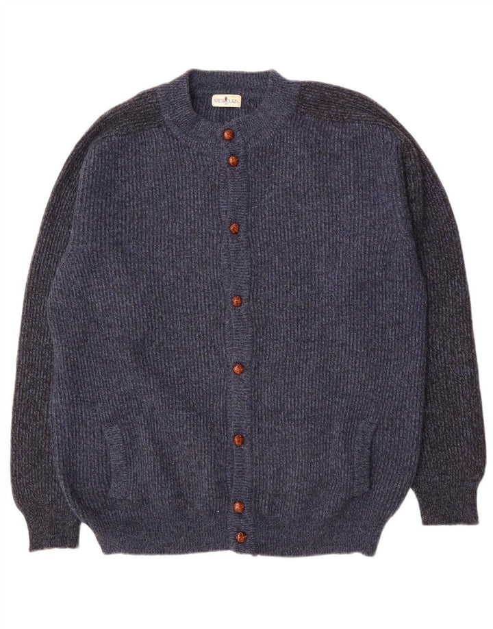 VINTAGE Mens Cardigan Sweater IT 52 Large Navy Blue Wool
