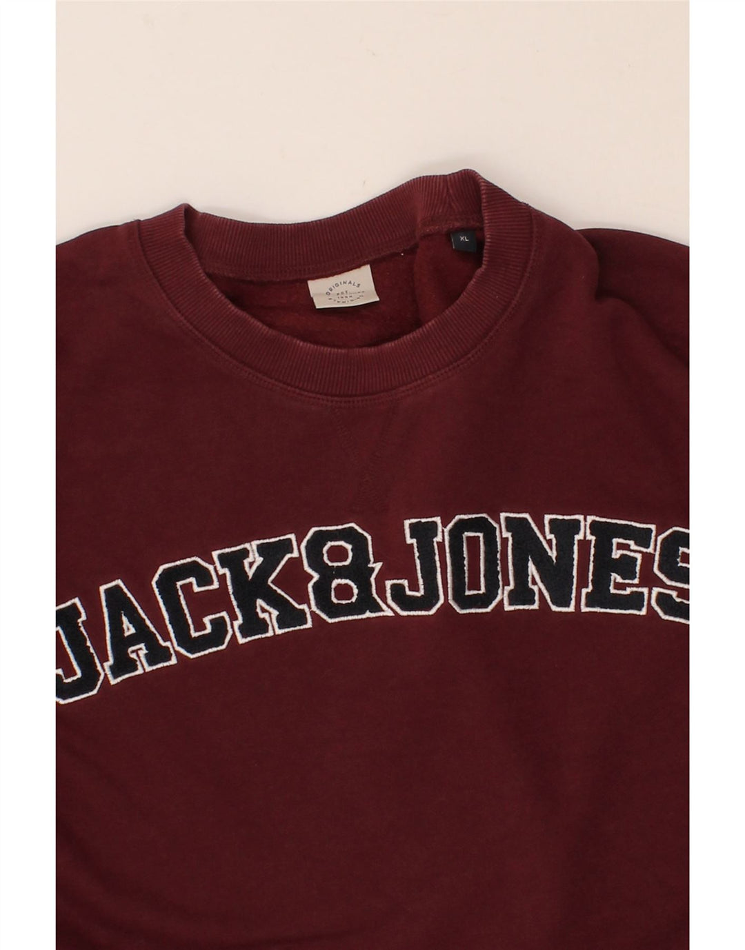 JACK & JONES Mens Graphic Sweatshirt Jumper XL Maroon Cotton Vintage Jack & Jones and Second-Hand Jack & Jones from Messina Hembry 