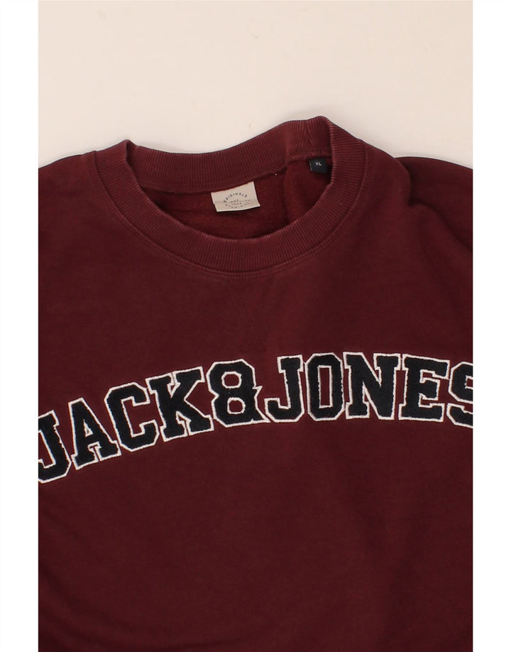 JACK & JONES Mens Graphic Sweatshirt Jumper XL Maroon Cotton Vintage Jack & Jones and Second-Hand Jack & Jones from Messina Hembry 