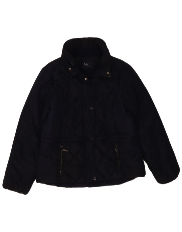Marks & Spencer Womens Quilted Jacket UK 12 Medium Navy Blue Polyester