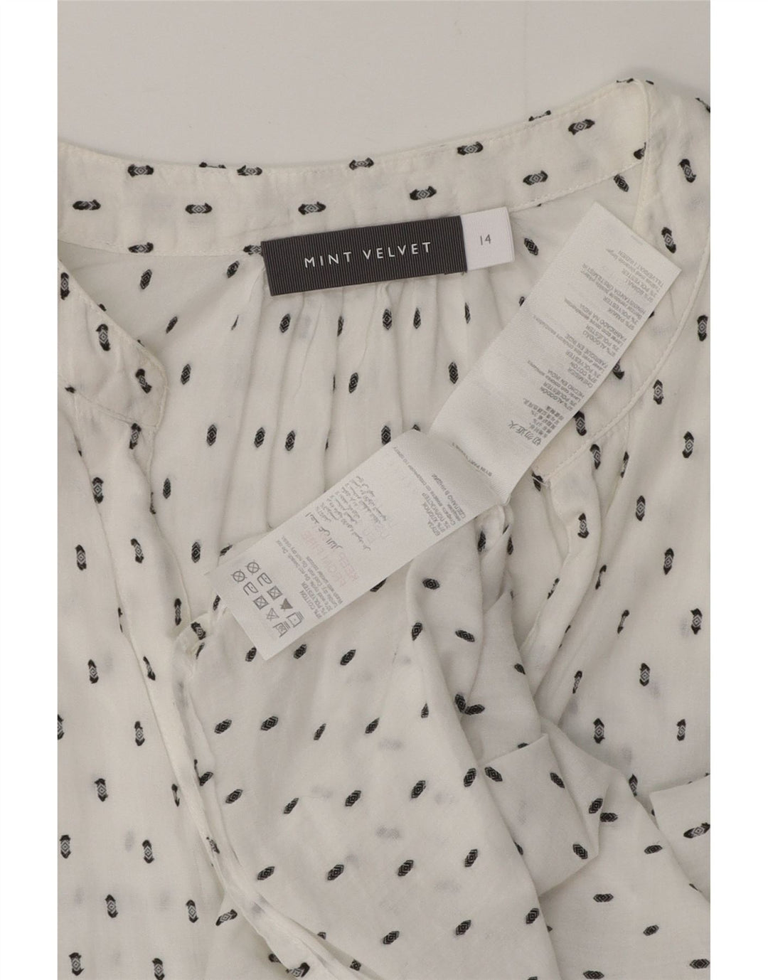 MINT VELVET Ženska grafička košulja bluza UK 14 Velika bijela cvjetna pamuk