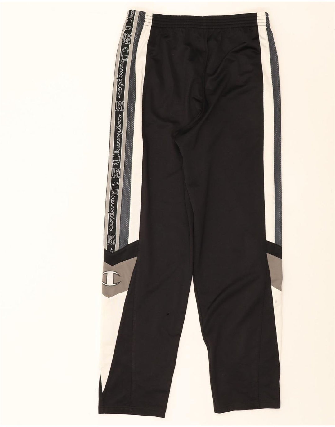 CHAMPION Mens Graphic Tracksuit Trousers Joggers Medium Black Colourblock Vintage Champion and Second-Hand Champion from Messina Hembry 