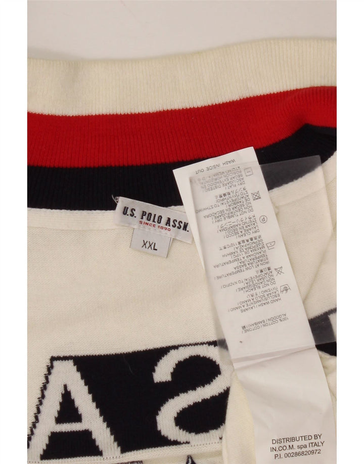 US POLO ASSN. Muški američki grafički kardigan džemper 2XL bijeli pamuk