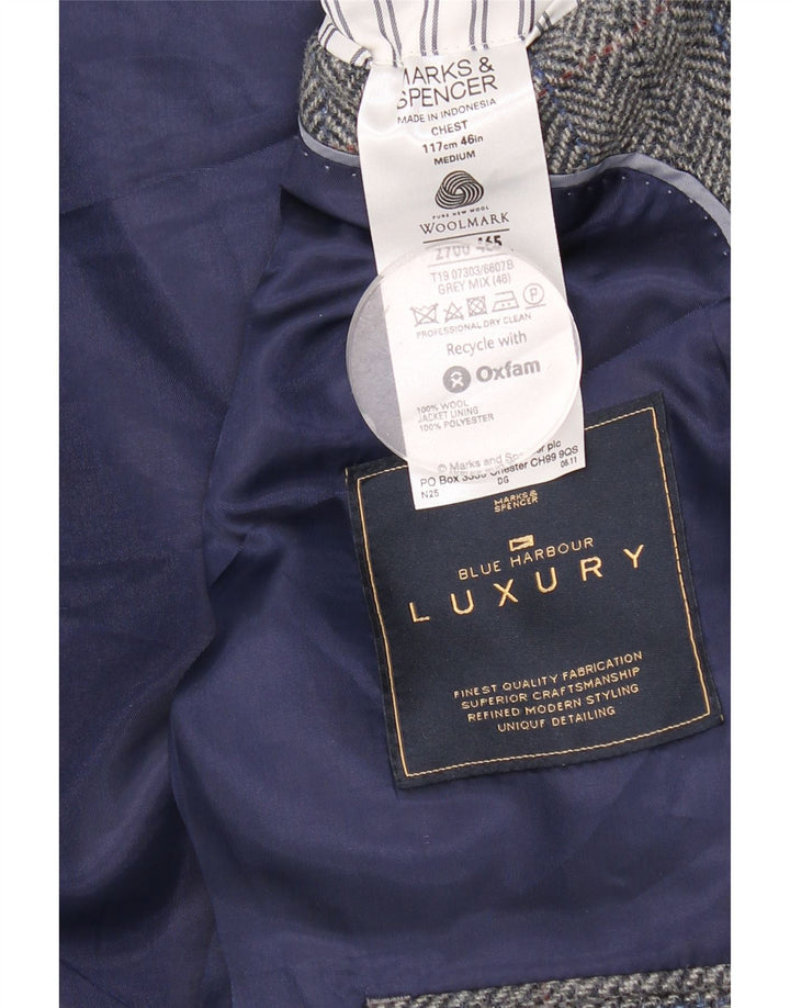 Marks & Spencer muški sako sa 2 gumba UK 46 XL Siva riblja kost vuna