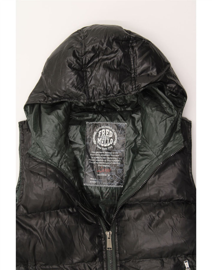 FRED MELLO Womens Hooded Padded Gilet UK 16 Large Black Polyester Vintage Fred Mello and Second-Hand Fred Mello from Messina Hembry 