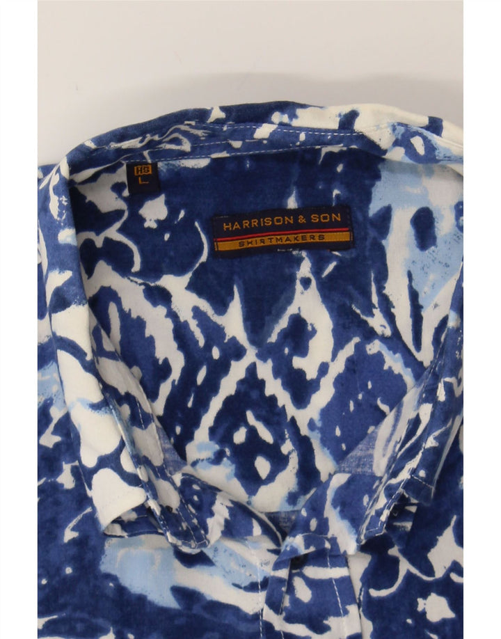 VINTAGE Mens Abstract Pattern Short Sleeve Shirt Large Blue Viscose Vintage Vintage and Second-Hand Vintage from Messina Hembry 