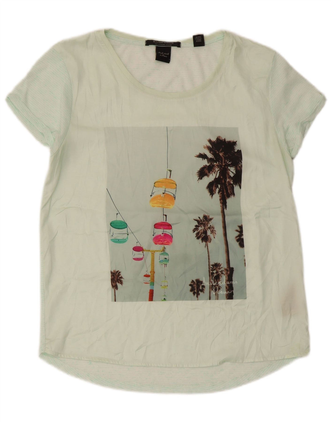 Maison Scotch Ženska grafička majica kratkih rukava UK 12 Srednje zeleni poliester