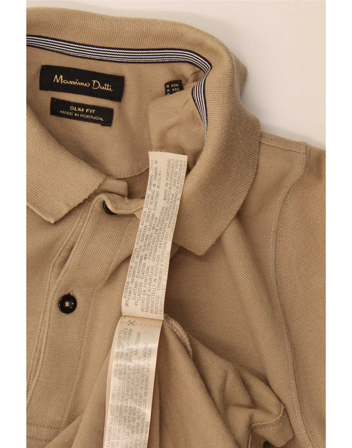 Muška uska polo majica Massimo Dutti, srednje bež pamuk