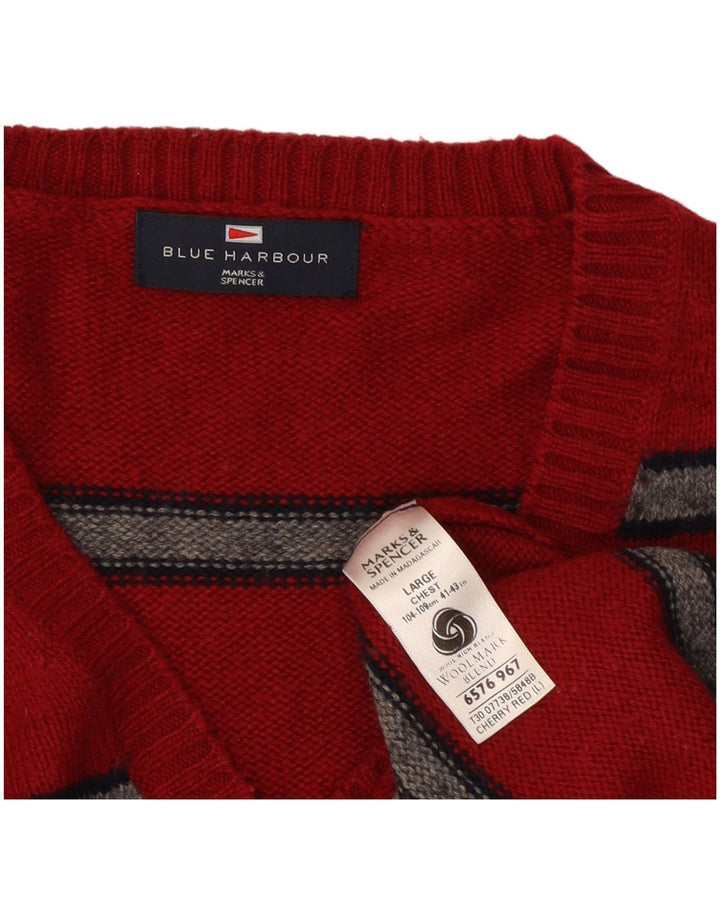 Marks & Spencer muški plavi Harbor džemper s V-izrezom na velike crvene pruge