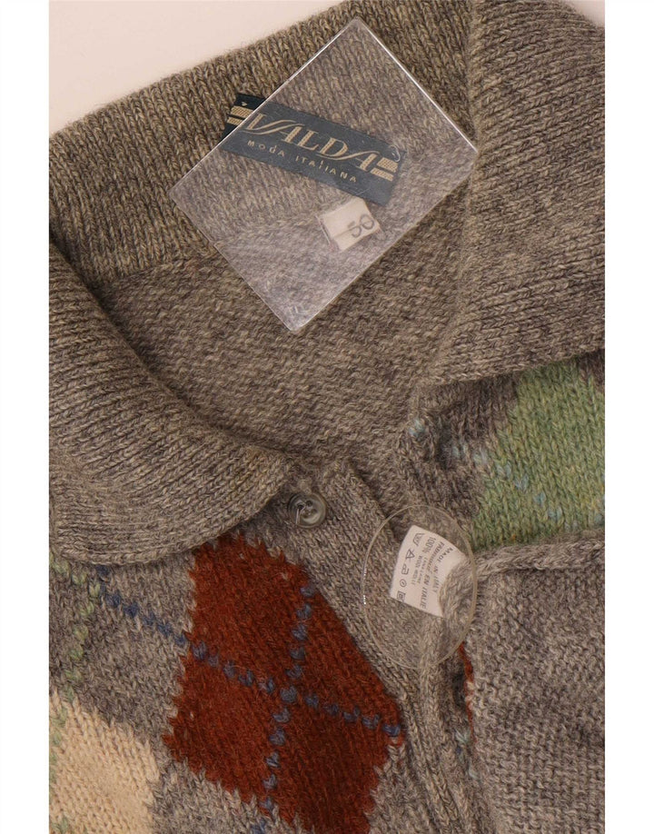 Vintage muški džemper s polo ovratnikom IT 50 Srednje sivi Argyle/Dijamantna vuna