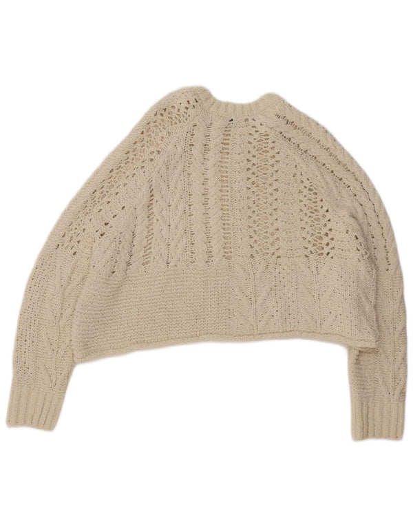 Zara Womens Oversized Boat Neck Jumper Sweater UK 10 Small Beige Cotton
