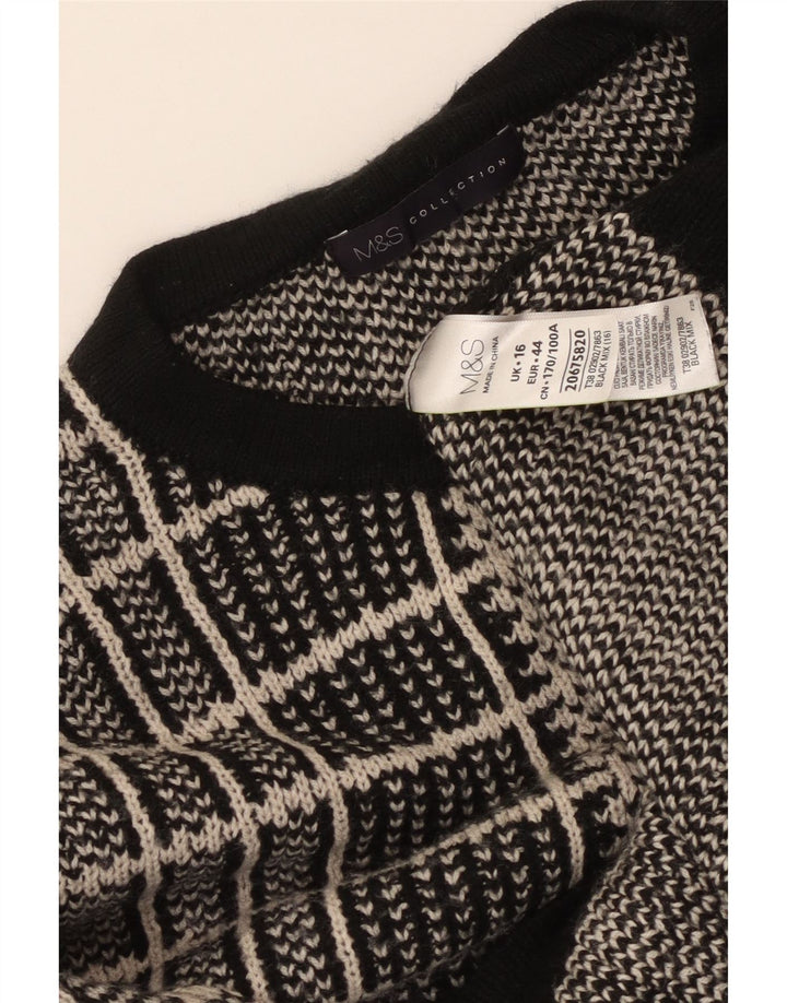 MARKS & SPENCER Ženski džemper s okruglim izrezom UK 16 Veliki crni karirani