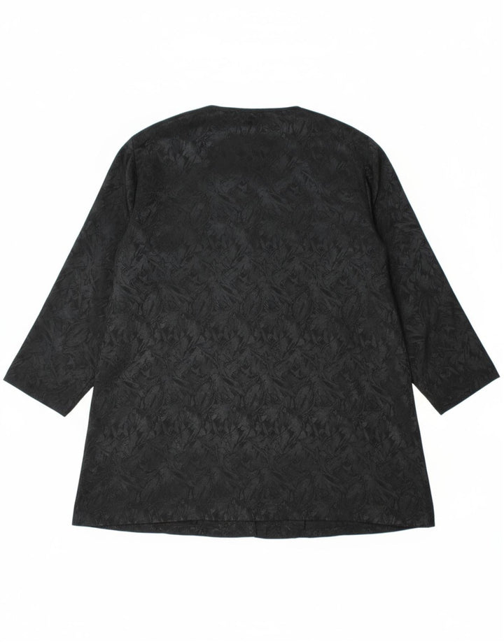 VINTAGE Womens Longline Cardigan Top EU 40 Medium Black Floral Polyester