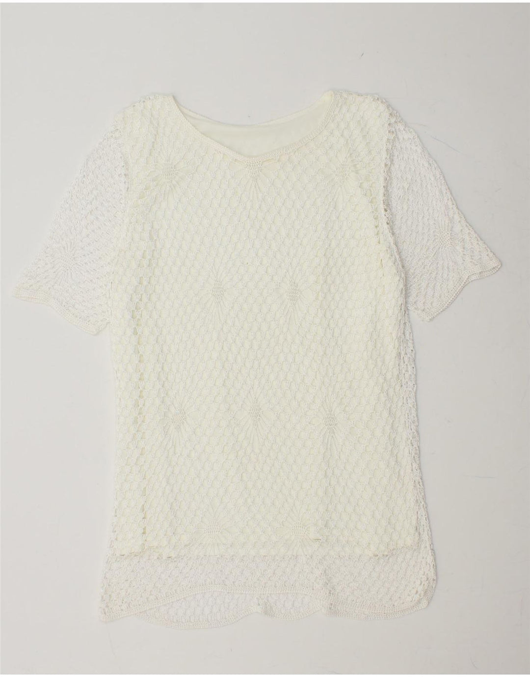 VINTAGE Womens Crochet Blouse Top UK 14 Medium White
