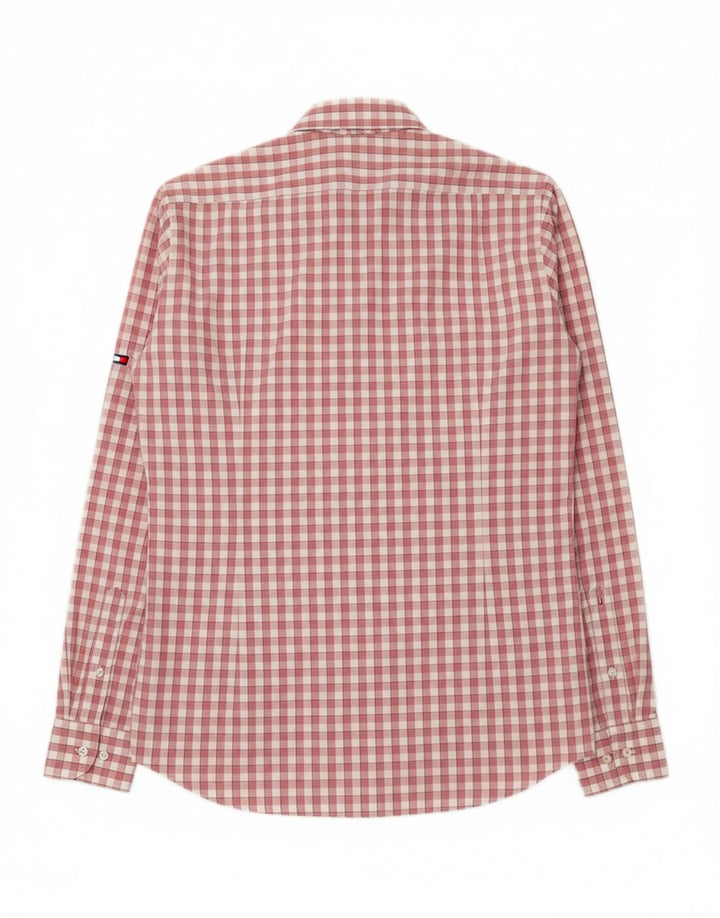TOMMY HILFIGER Mens Fitted Shirt Size 40 15 3/4 Medium Pink Check Vintage Tommy Hilfiger and Second-Hand Tommy Hilfiger from Messina Hembry 