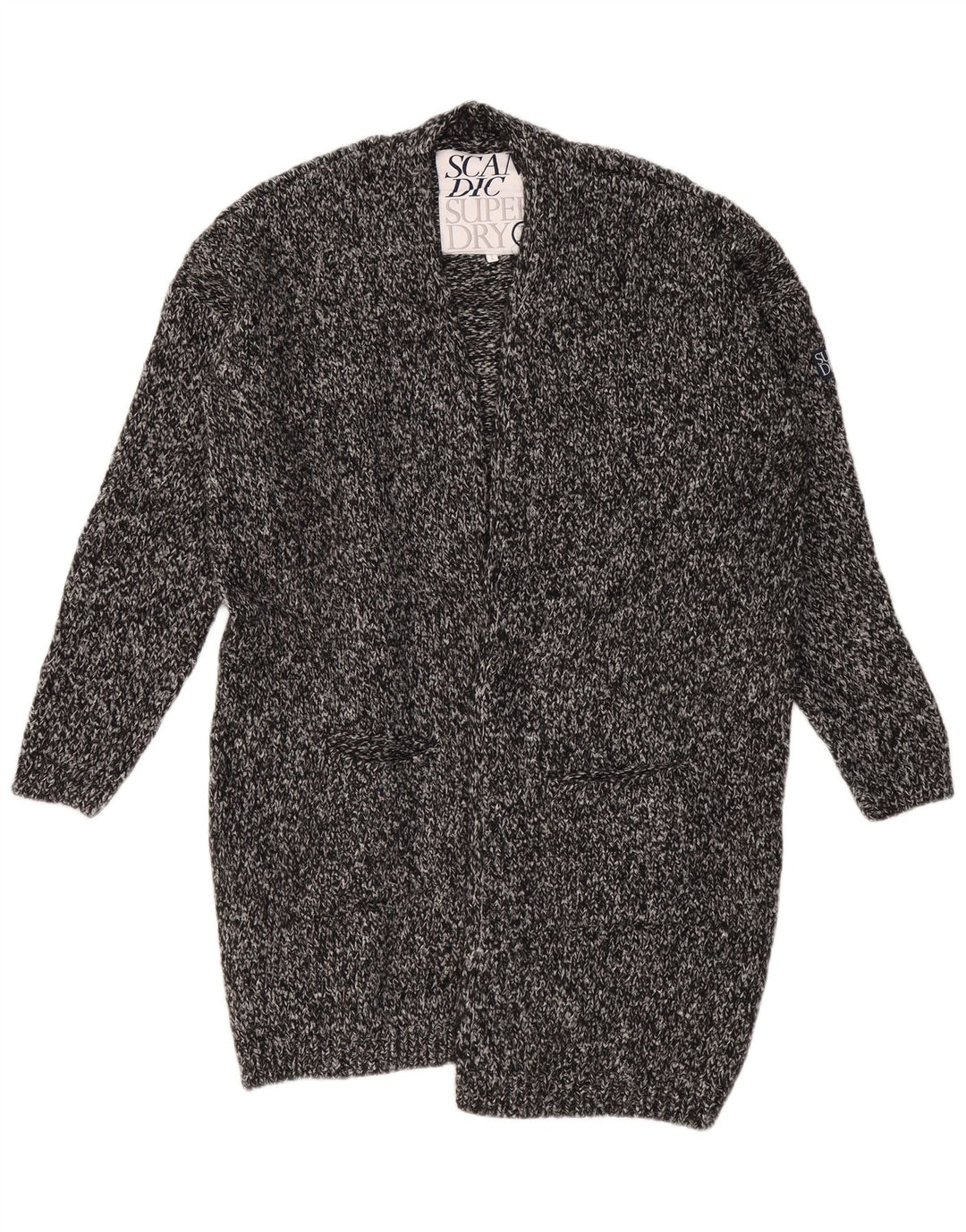 SUPERDRY ženski prekomjerni dugi kardigan pulover UK 18 XL sivi s pjegama