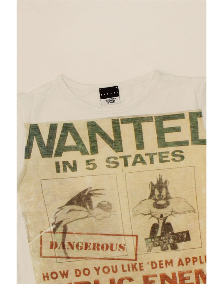 SISLEY Boys Graphic T-Shirt Top 7-8 Years Medium White Cotton Vintage Sisley and Second-Hand Sisley from Messina Hembry 
