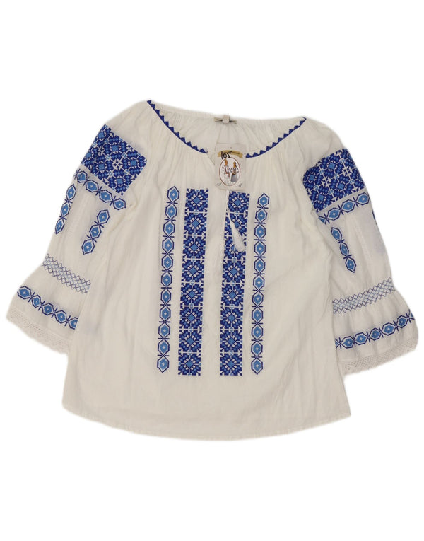 Vintage ženska majica s 3/4 rukavima UK 16 Velika bijela geometrijska etnička majica