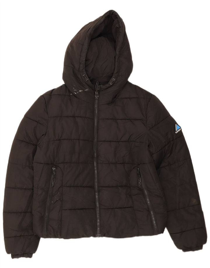 Superdry ženska podstavljena jakna s kapuljačom UK 14 veliki crni poliester